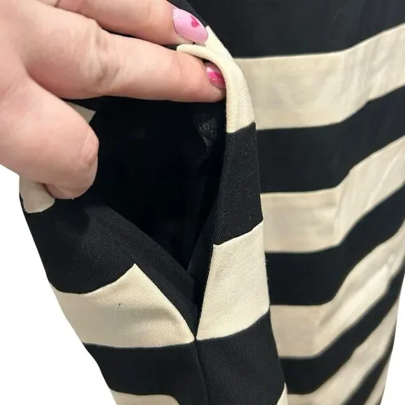 Moschino Main Line Black Cream Striped Dress Virgin Wool Short Sleeve Size 8